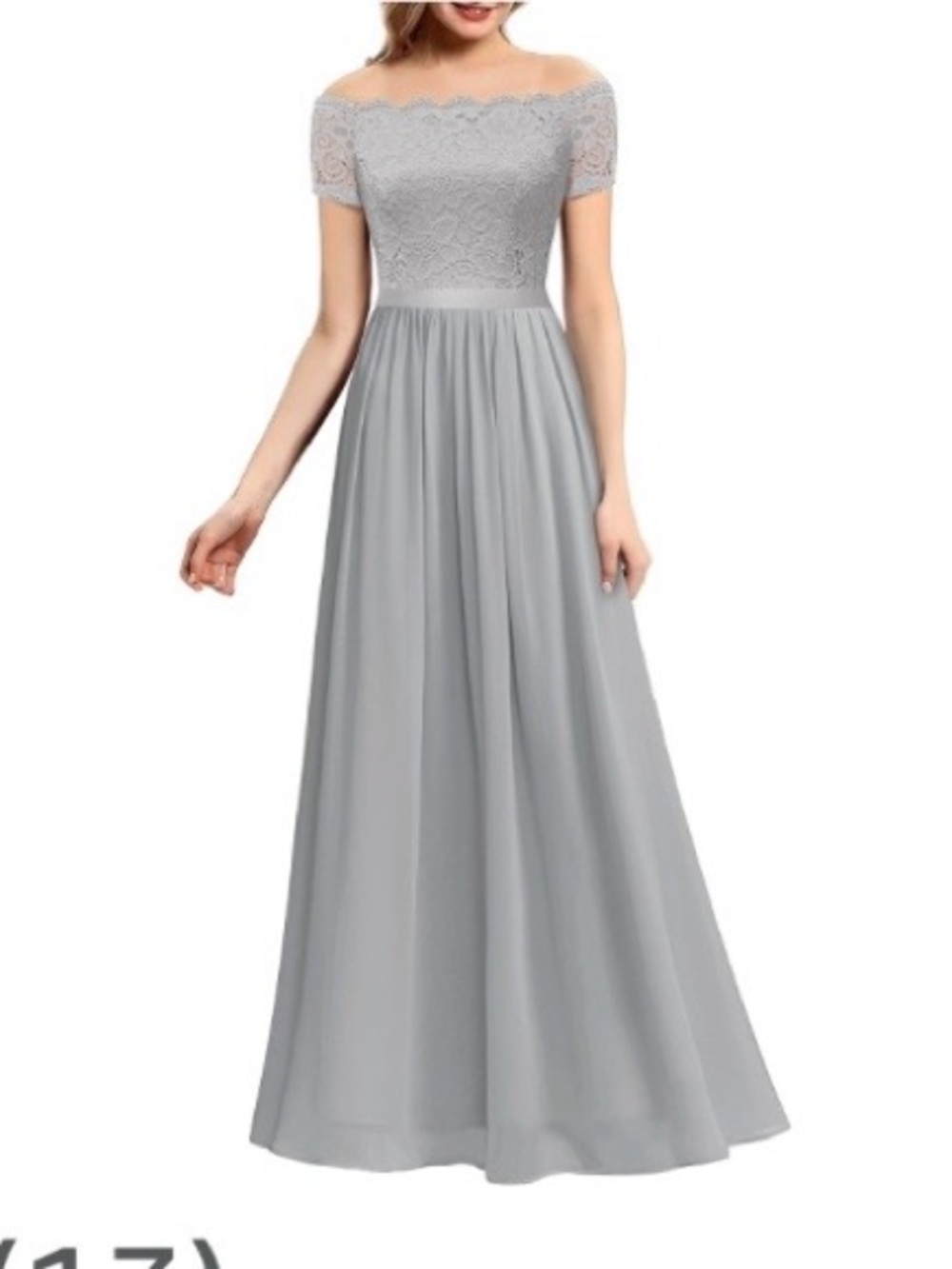Lace Bodice Maxi Wedding Dress in Light Gray